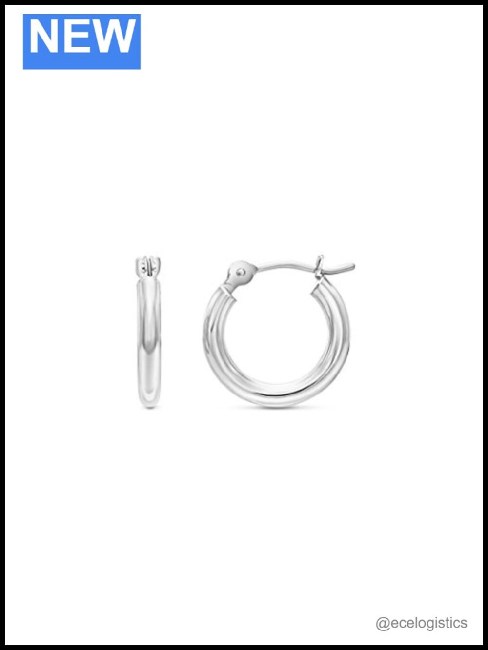 14k White Gold Classic Round Hoop Earrings Click-Top